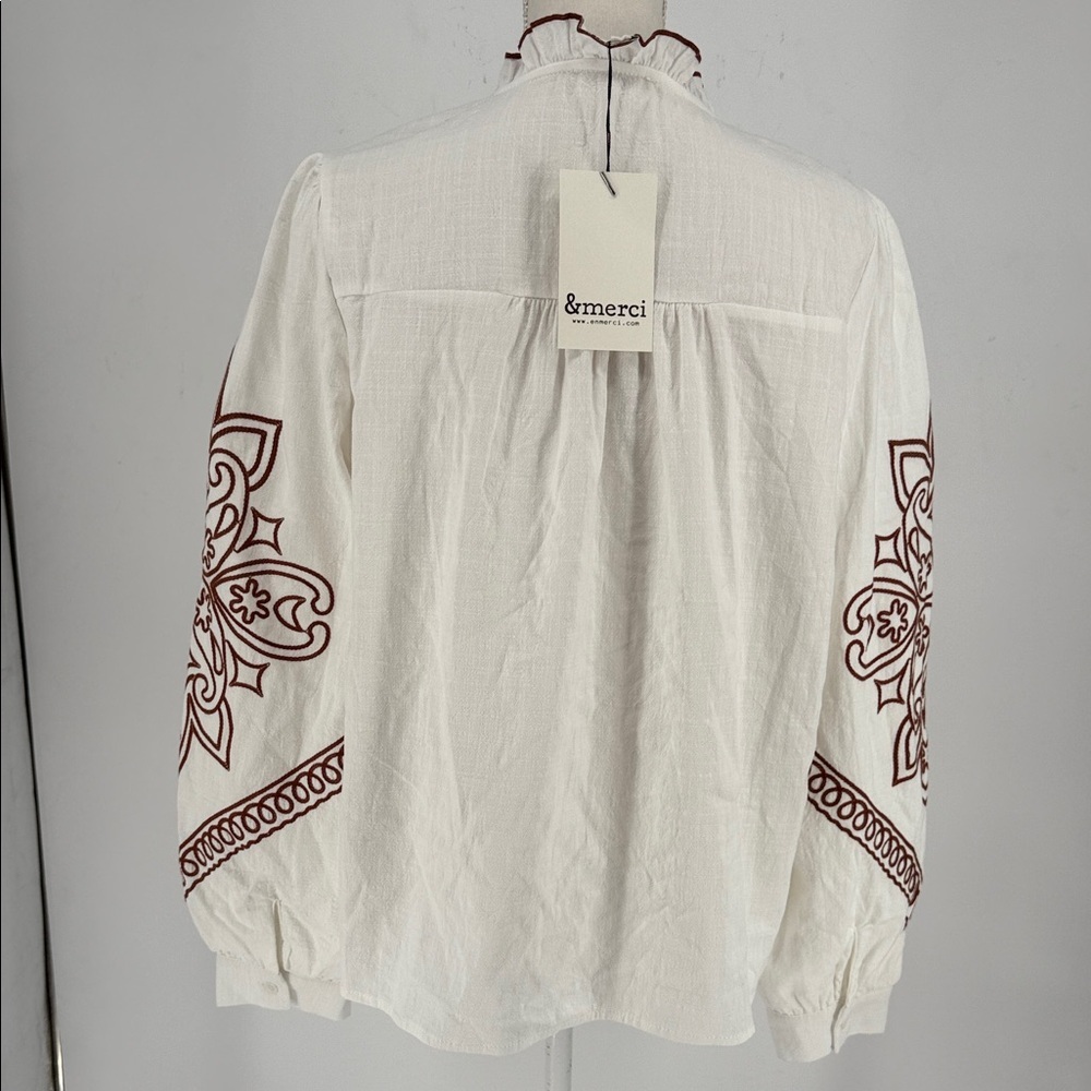 NWT &merci Western Embroidered Top In White SIZE M - Picture 8 of 11